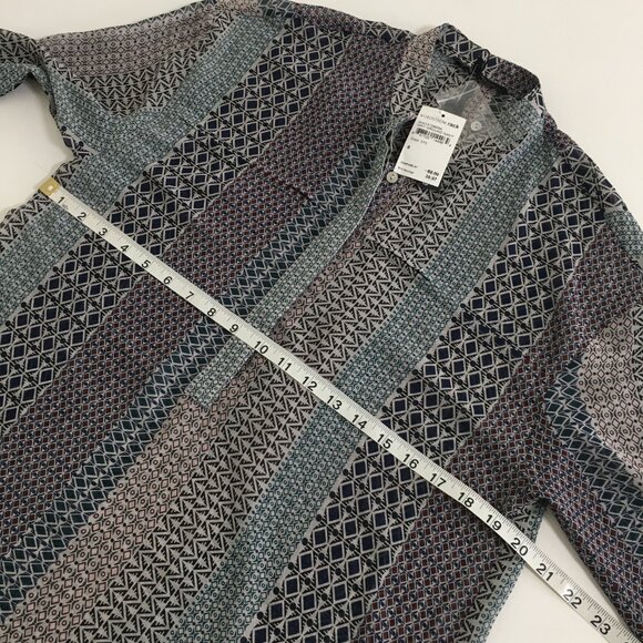 Ro & De Tunic NWT Sheer Band Collar 1/2 Button Down Blouse Gray Navy Blue - Picture 10 of 13